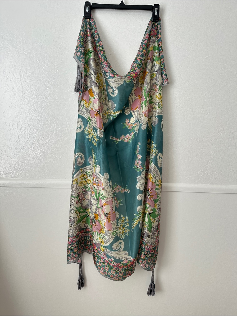 Johnny Was Silk Floral Tassel Scarf - Picture 2 of 4